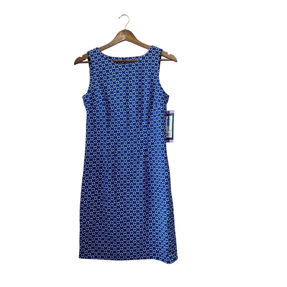 Mario Serrani Sheath Dress Womens 4 Blue White Geometric NWT Sleeveless 1113604